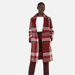 NEW Express Car Coat Womens M Woven Red Pink Plaid One Button